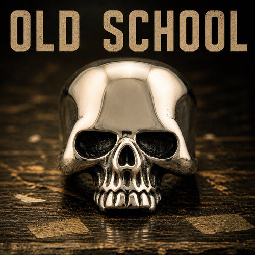 Keith Richards inspired Old School skull ring, heavy 316L stainless steel mens biker ring for rock and roll fans