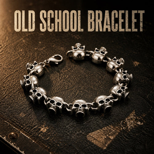 Old School Keith Richards inspired skull link bracelet, heavy 316L stainless steel mens biker bracelet
