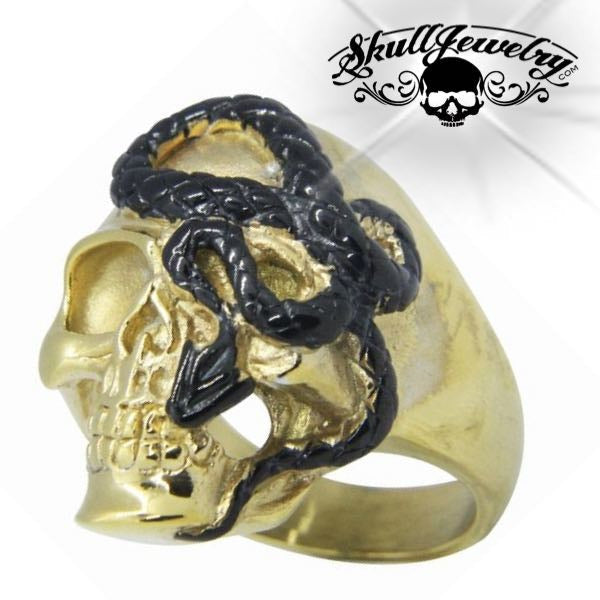 Gold-Tone 'Here I Go Again' Stainless Steel Skull Ring
