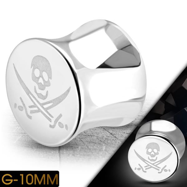 10mm - Skull & Crossbones Double Flared Ear Plug Flesh Stretcher Tunnel Expander