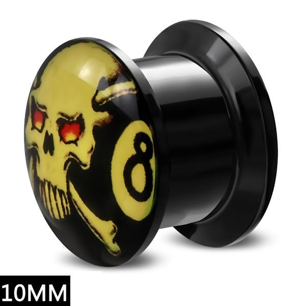 10mm Black Acrylic #8 w/Crossbones Ear Plug