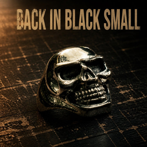 Small Back in Black skull ring, petite matte black stainless steel skull ring for smaller fingers
