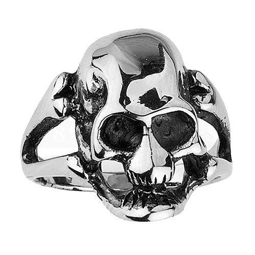 Small Stainless Steel Skull Ring with Crossed Bones
