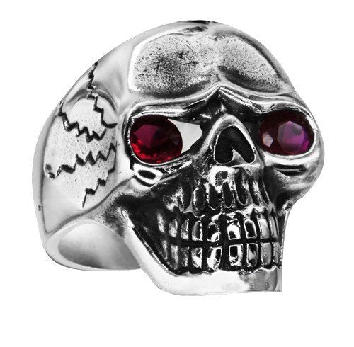 Classic Skull Ring With Black Stone Eyes And Cracks On The Sides (#188)