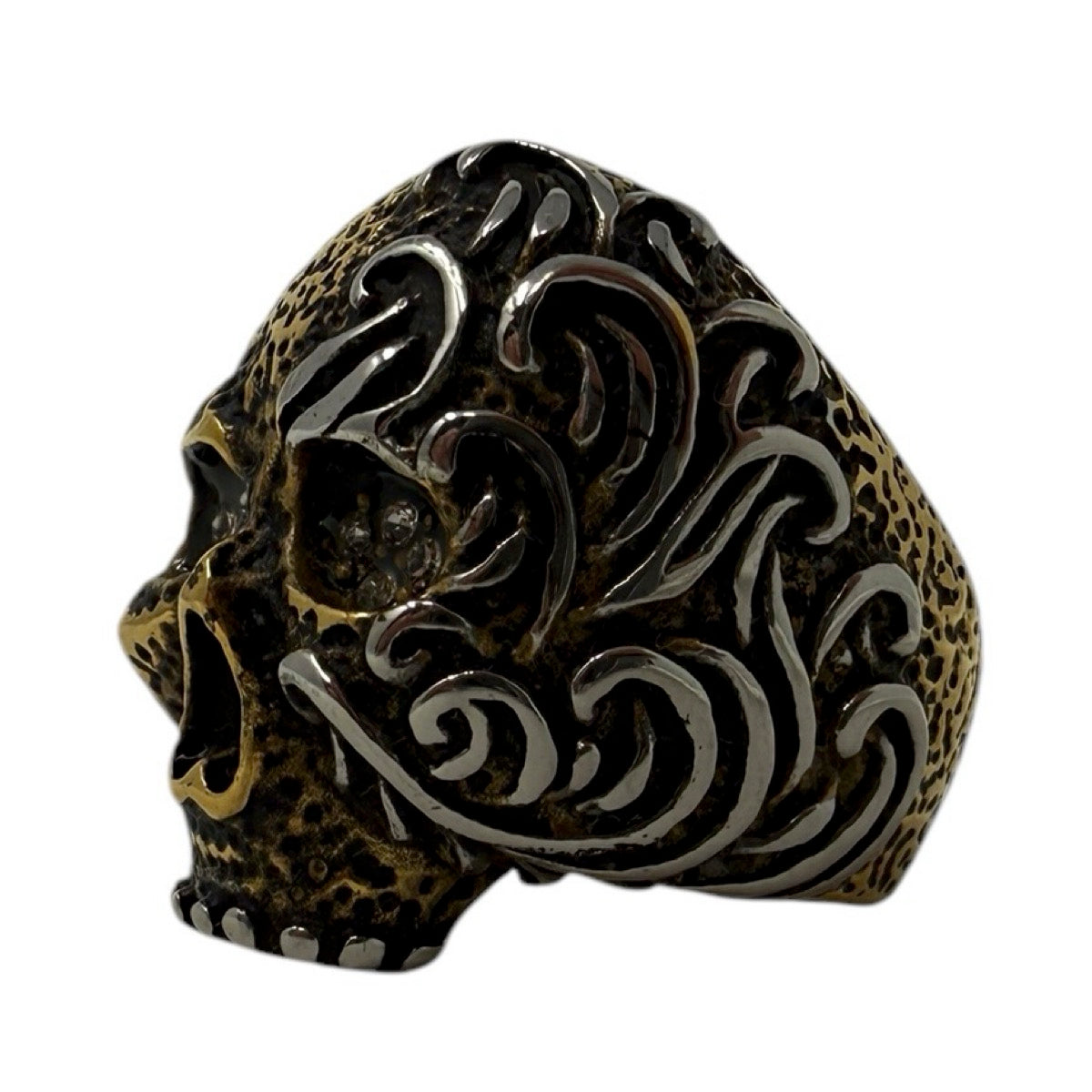 Gold-Tone ”Rock 'N Roll Fantasy" Solid Back Steel Ring (#097Gold)