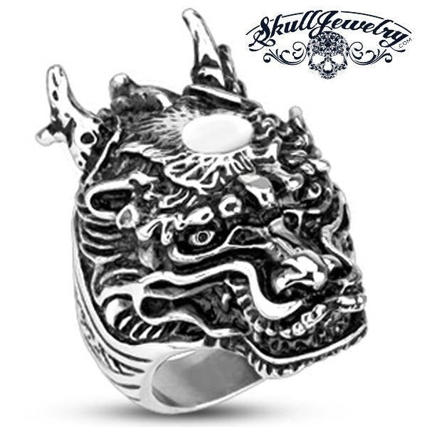 Legendary Dragon Stainless Steel Ring With Horns (#370)