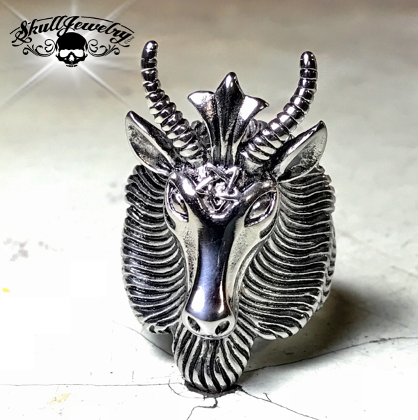 Goat Head With Horns Biker Ring