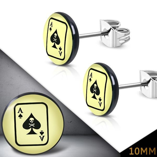 3-Tone Crossbones Skull Playing Card Earring