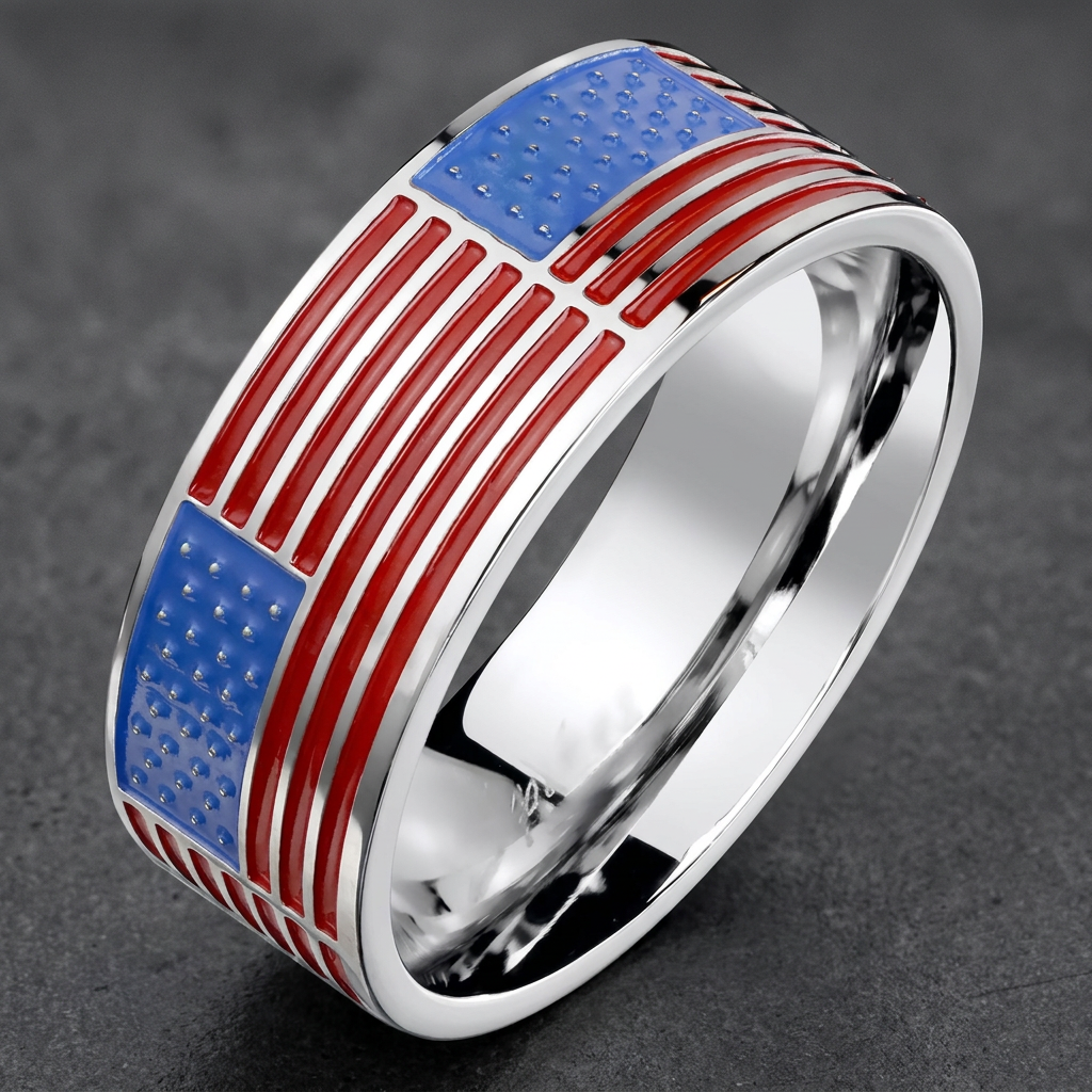 America The Beautiful Ring alternate view, 316L stainless steel mens skull ring for bikers