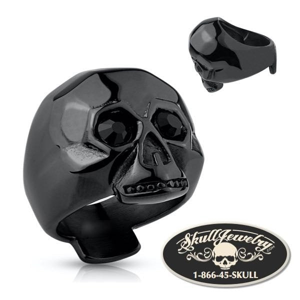 anillo de calavera negro negro de piedras preciosas ojos