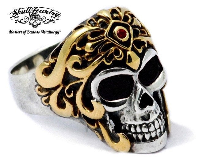 Montezumas Revenge Golden Warrior Skull Ring