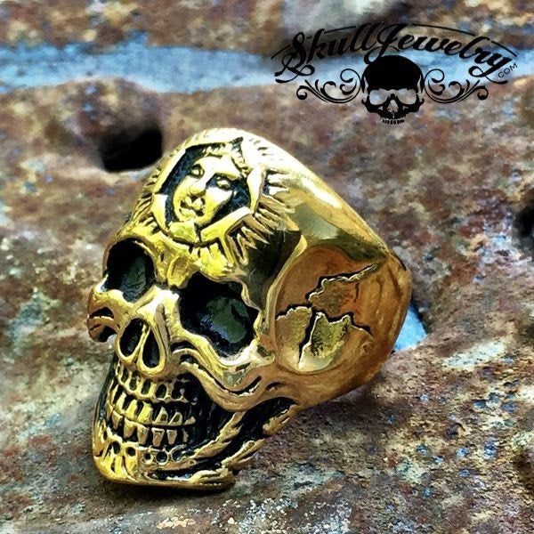 GOLD 'Don't You Forget About Me' Stainless Steel Skull Ring with Inner Face
