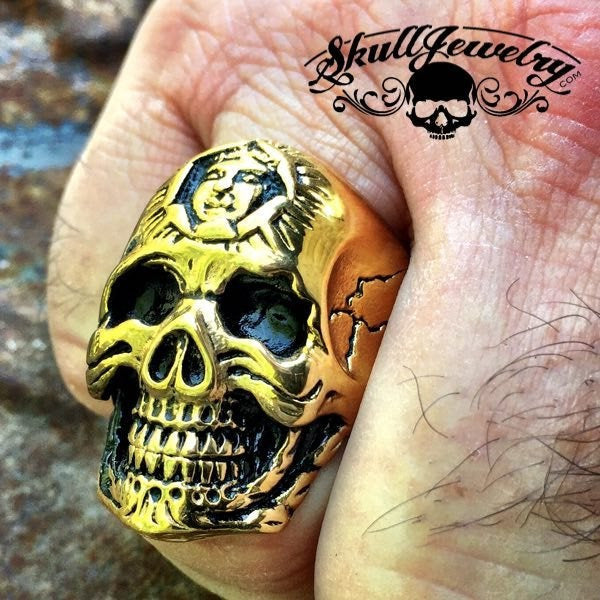 GOLD 'Don't You Forget About Me' Stainless Steel Skull Ring with Inner Face