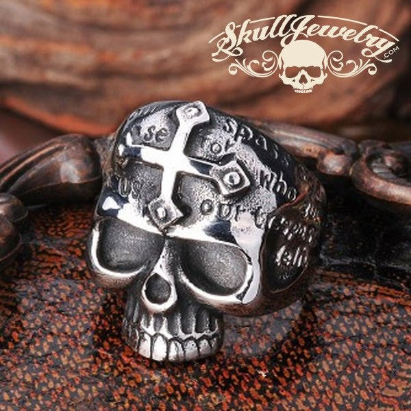 lords prayer skull and cross ring