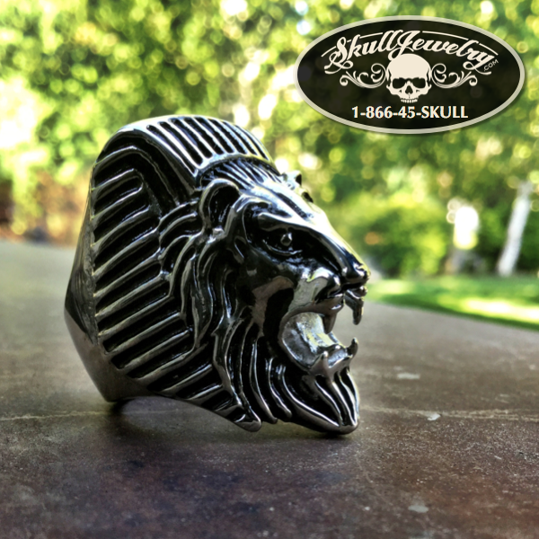 'Egyptian Lion' Stainless Steel Skull Ring