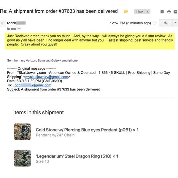 Just Recieved order, thank you so much. And, by the way, I will always be giving you a 5 star review. As good as y'all have been. I no longer deal with anyone but you. Fastest shipping, best service and friendly people. Crazy about you guys!!