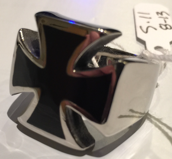Badass Iron Cross Ring With Black Enamel (#390)