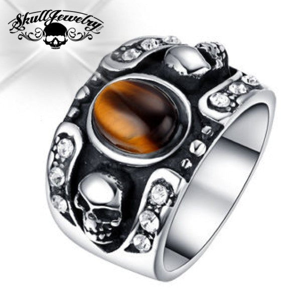 Brown 'Hollywood Nights' Stainless Steel Skull Ring