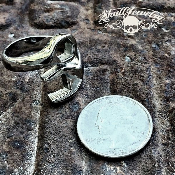 'Takin Care Of Business' Wrench Ring - quarter comparison