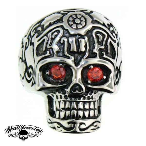 'These Eyes' Big, Bold & Heavy Skull Ring with Red Eyes