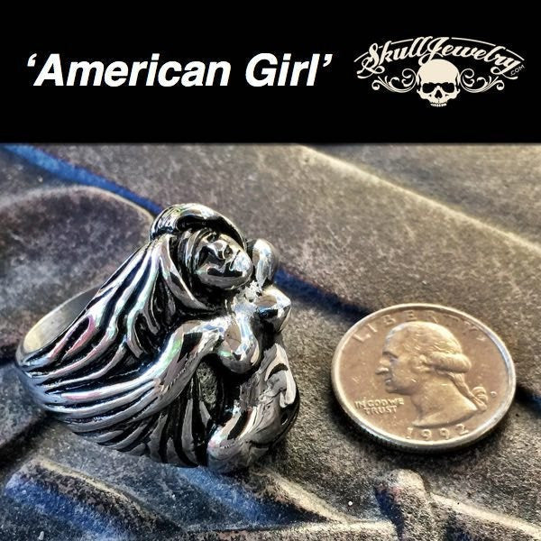 "American Girl" Stainless Steel Nude Female Ring