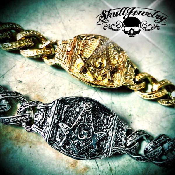 Silver or Gold-Tone Masonic Bracelet