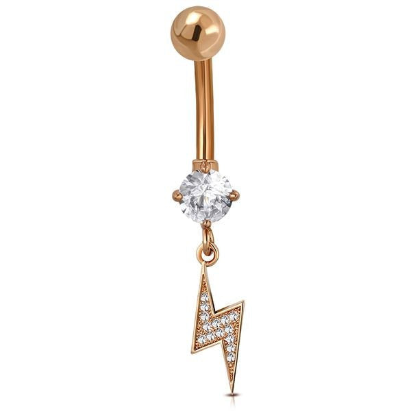 Anillo de oro rosa para el vientre con diamantes de imitación eléctricos