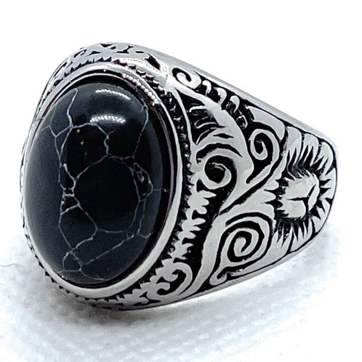 'Black Hawk' Stainless Steel Black Turquoise Ring