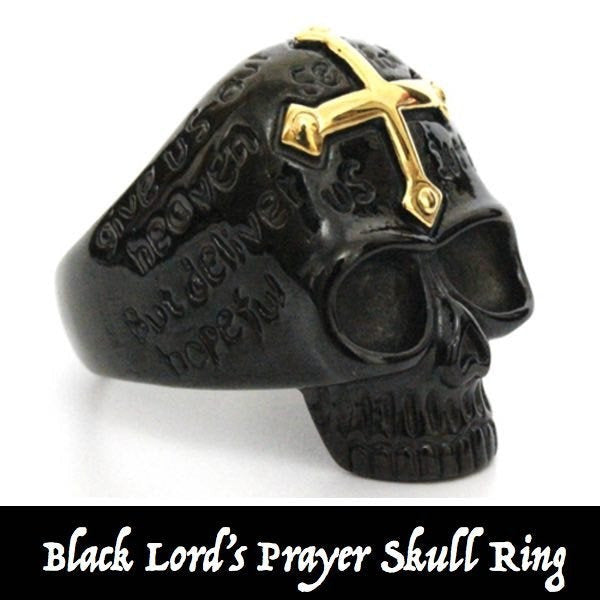 Black Lord's Prayer Skull Ring