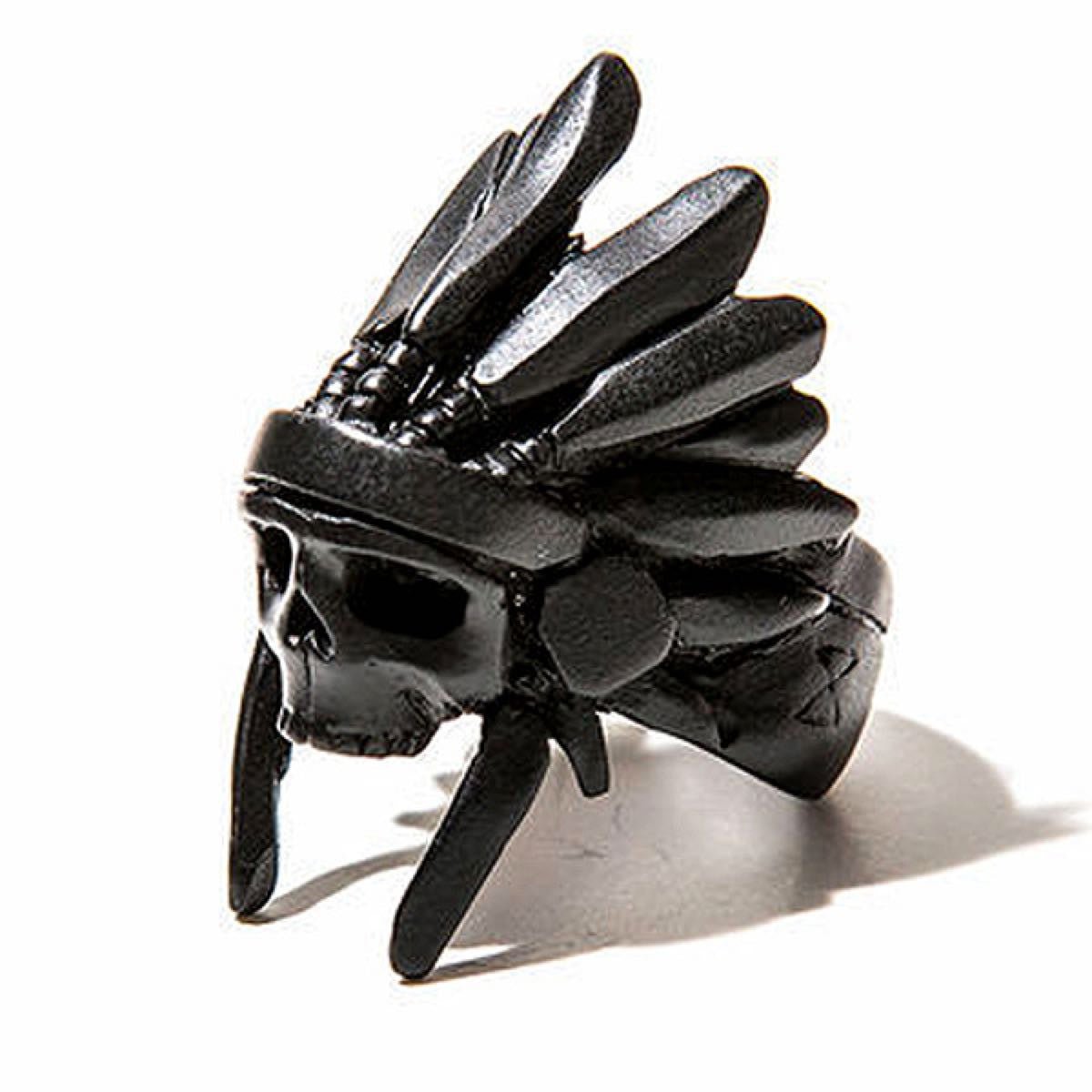 Black 'Washakie' Indian Warrior Skull Ring