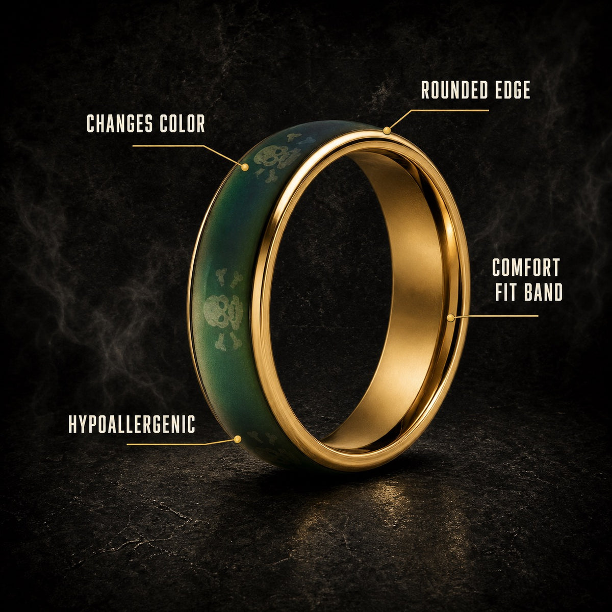Golden Bones Skull & Crossbones Mood Ring