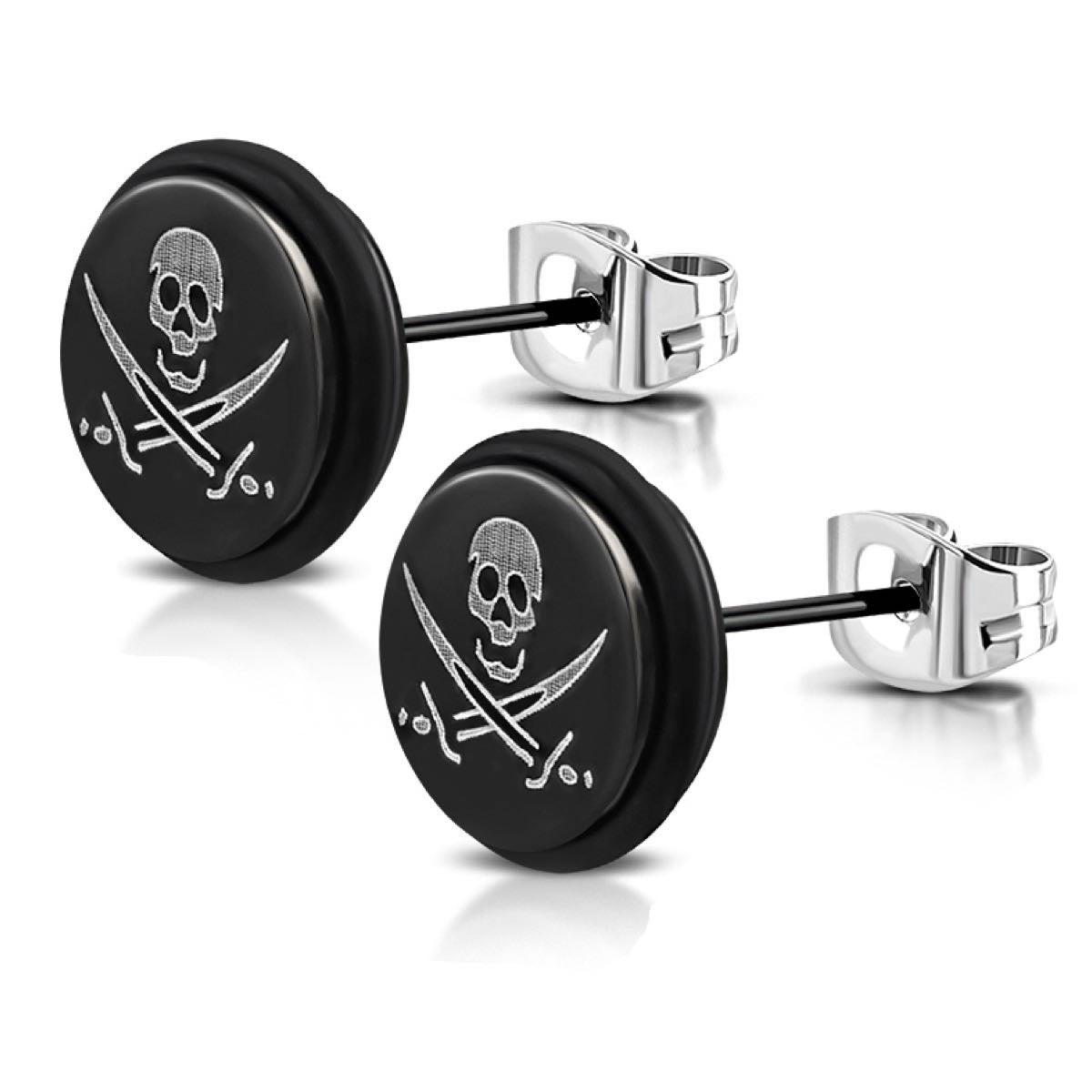 Jolly Roger Black Skull Earrings