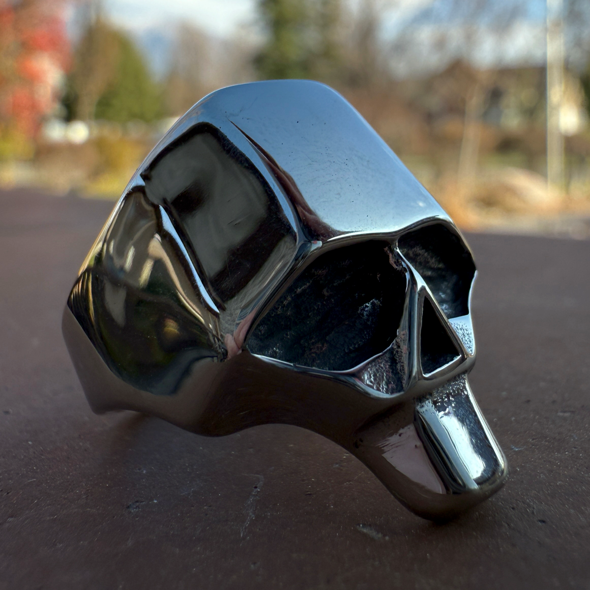 Obsidian Warforge Skull Ring – Heavy 316L Stainless Steel Polished Skull
