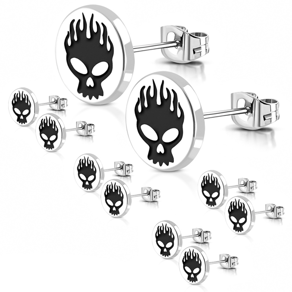 Pendientes de calavera llameante