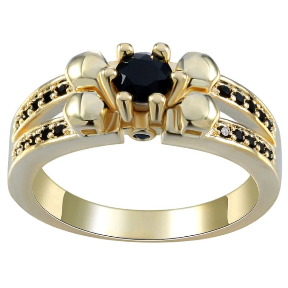 'Quattro Teschi d'Oro' Black Sapphire Gold-Tone Wedding/Engagement Ring
