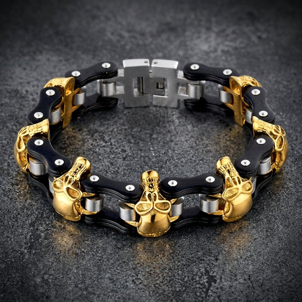 Reaper Skull Doom Links, 316L stainless steel mens biker bracelet
