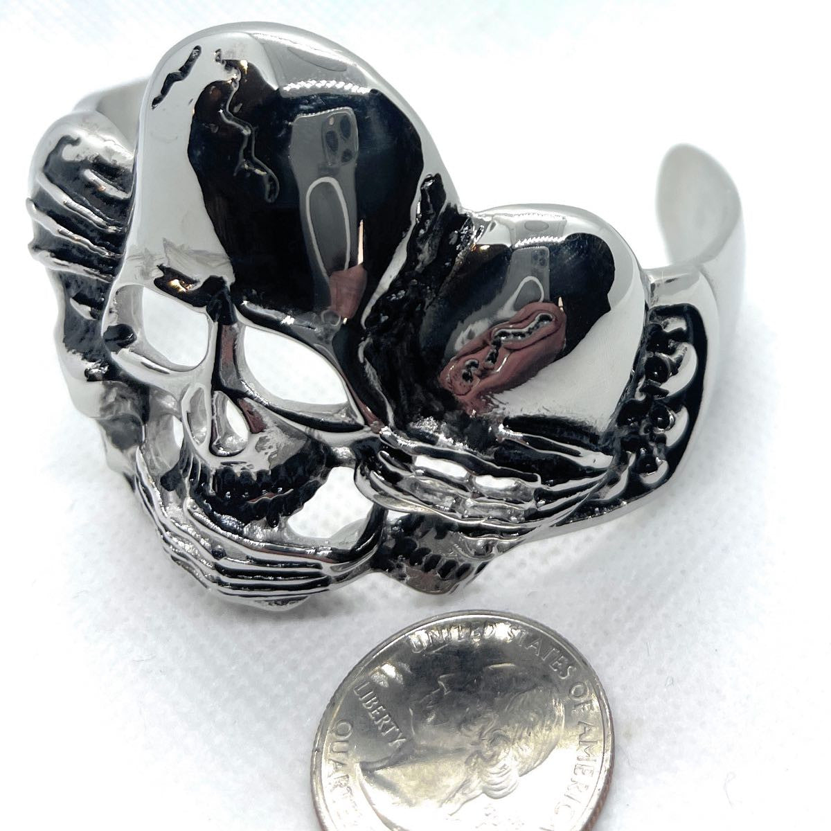 See, Hear or Speak No Evil Steel Bracelet - size comparison