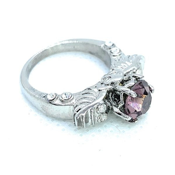 Silver Skull Head & Wings Wedding/Engagement Rings Purple