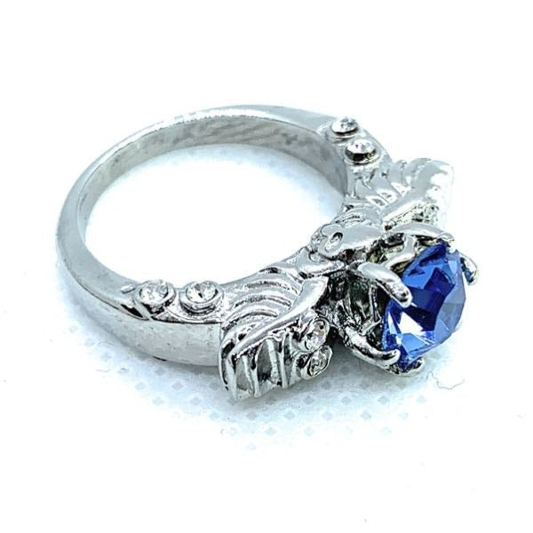Silver Skull Head & Wings Wedding/Engagement Rings Blue