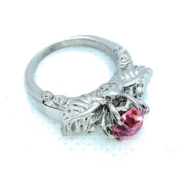 Silver Skull Head & Wings Wedding/Engagement Rings Pink