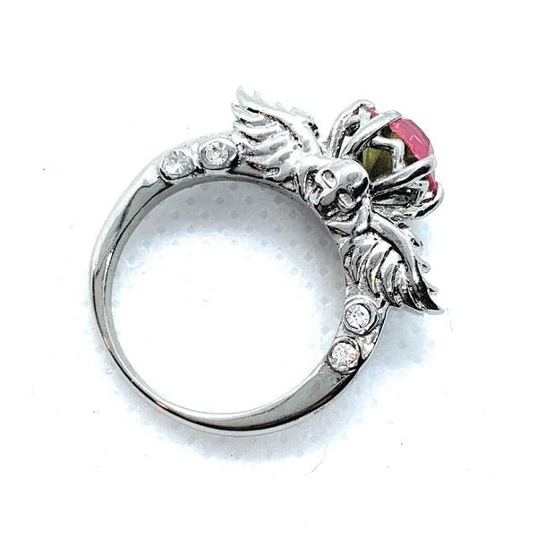 Silver Skull Head & Wings Wedding/Engagement Rings Pink