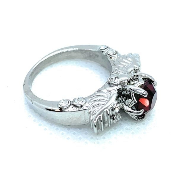 Silver Skull Head & Wings Wedding/Engagement Rings Red