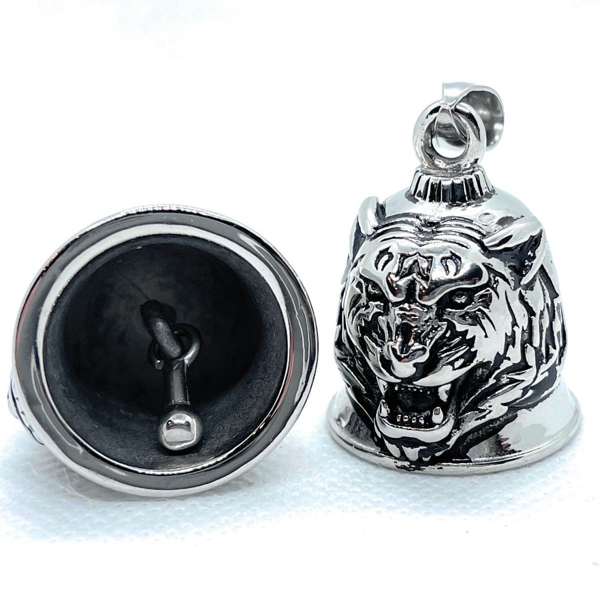 Tiger -Biker Bell Pendant alternate view, 316L stainless steel mens pendant necklace