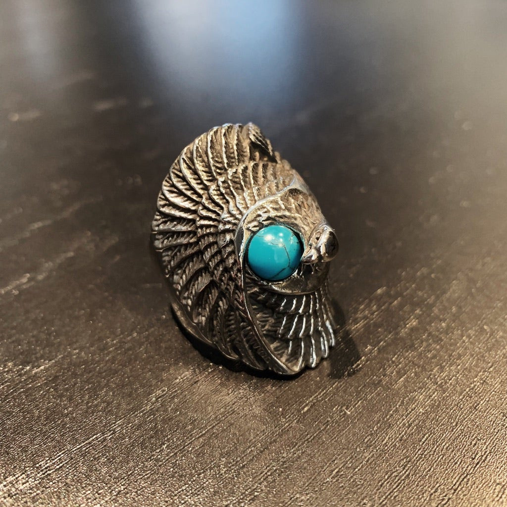 Blue stone, turquoise eagle ring