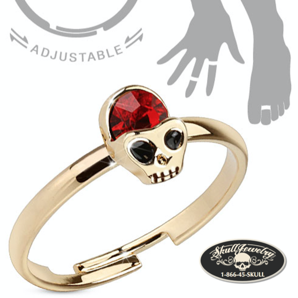 "Red Alien Skull' Adjustable Brass Mid-Ring/Toe Ring