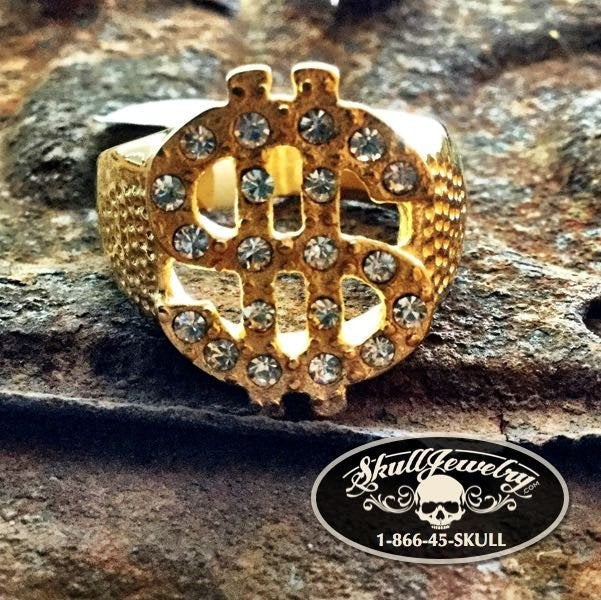 anillo de signo de dólar de oro