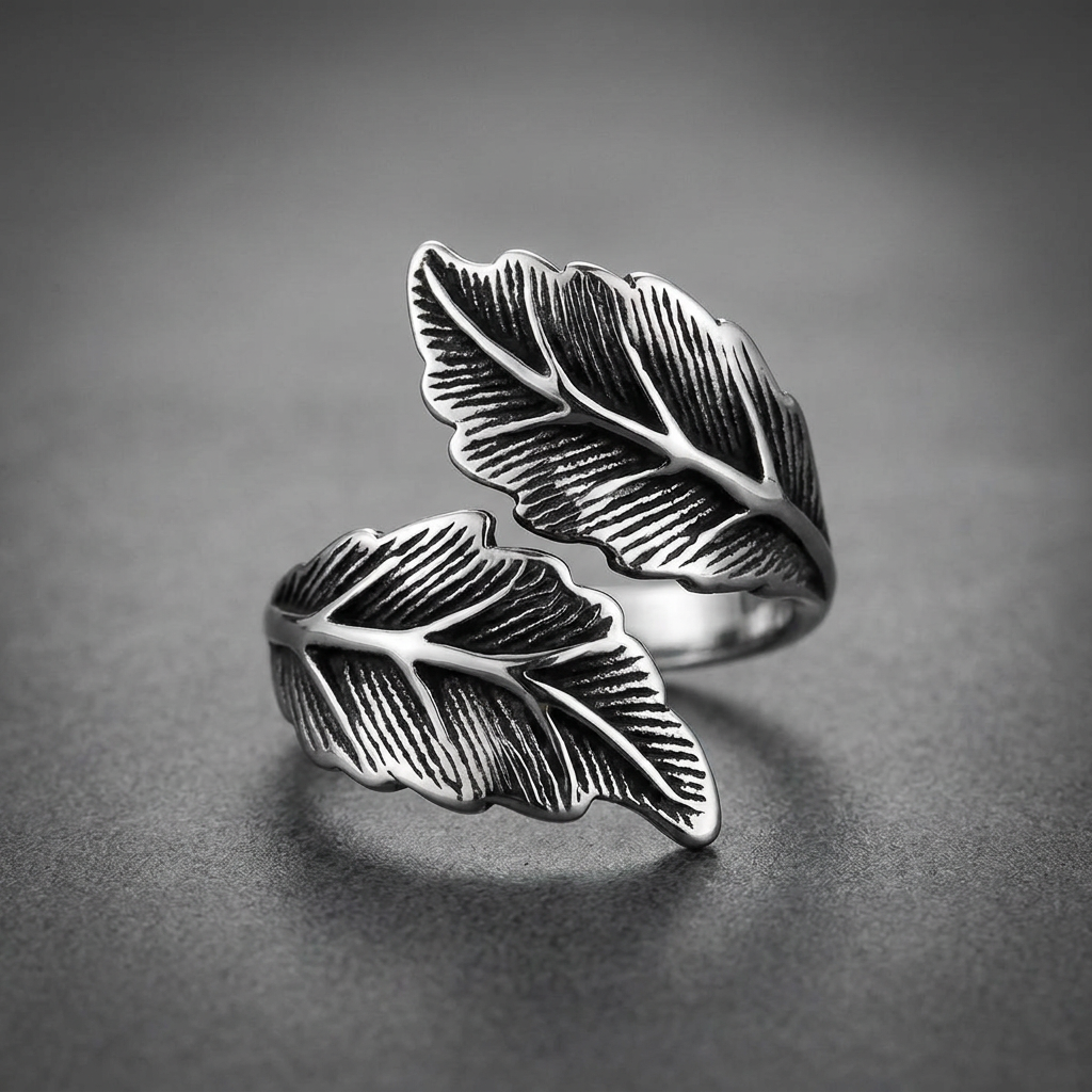 Anvil leaf stainless steel ring unisex silver 316L surgical grade
