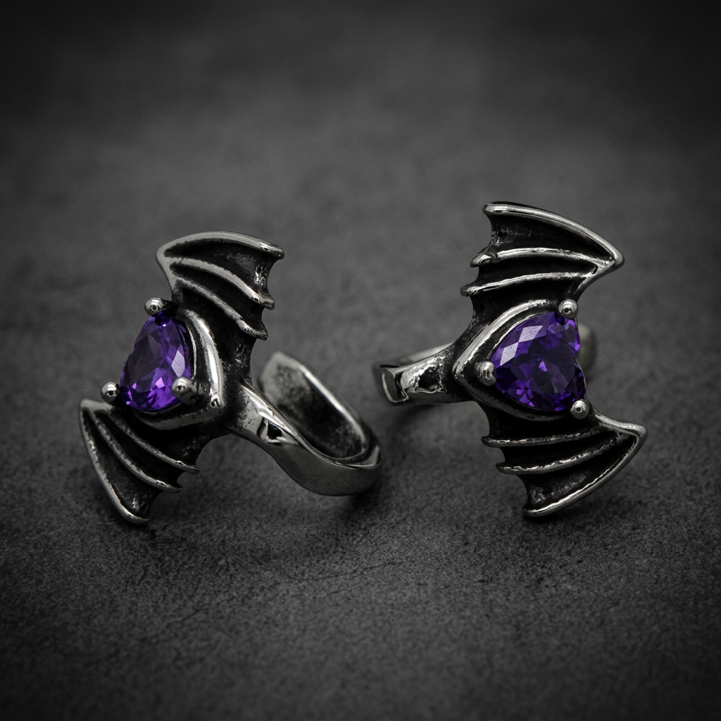 Elite bat wing lip clip 316L stainless steel with purple heart gem.
