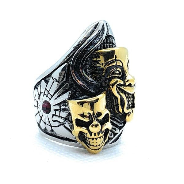 big bold and heavy smiling skull face ring