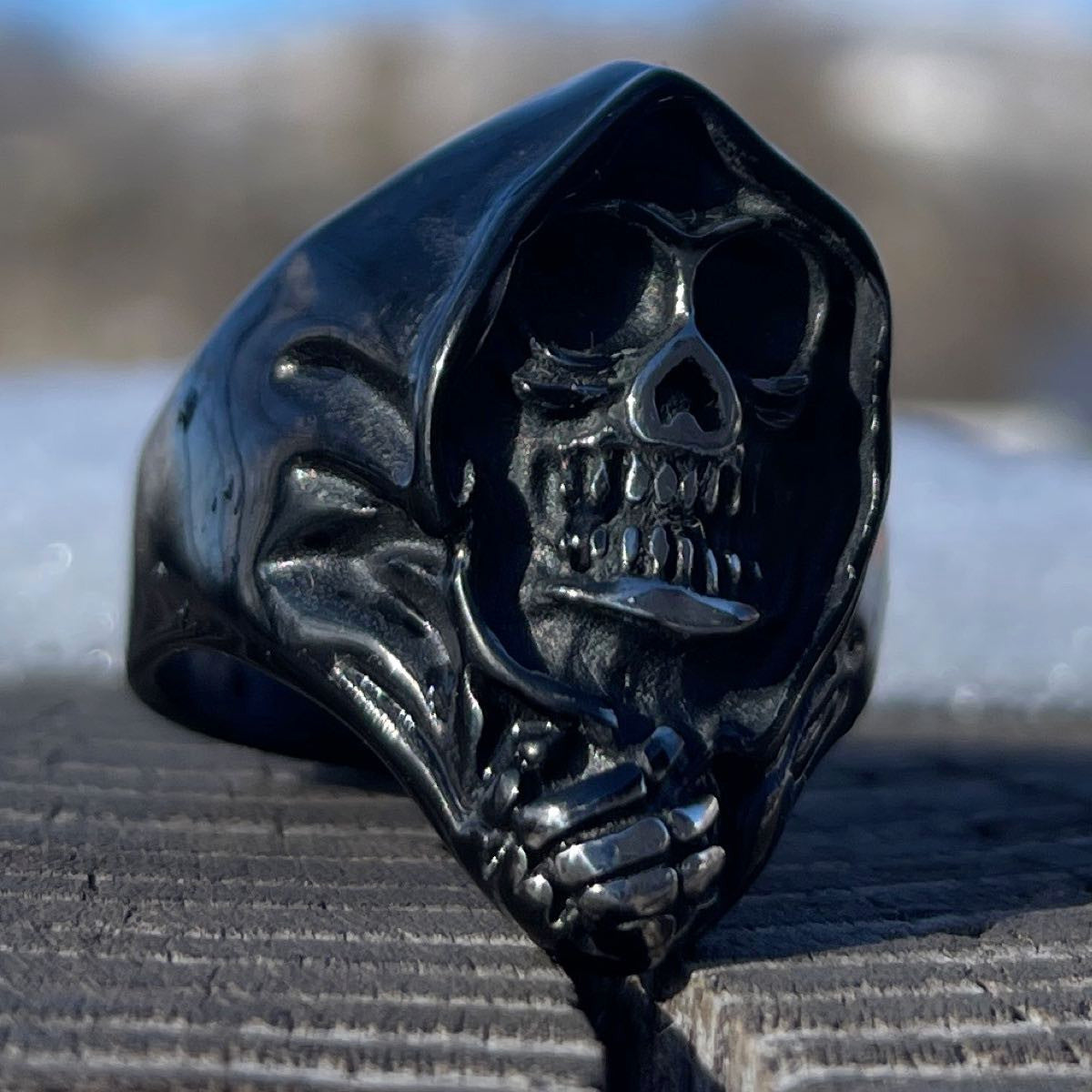 black grim reaper ring outside shot